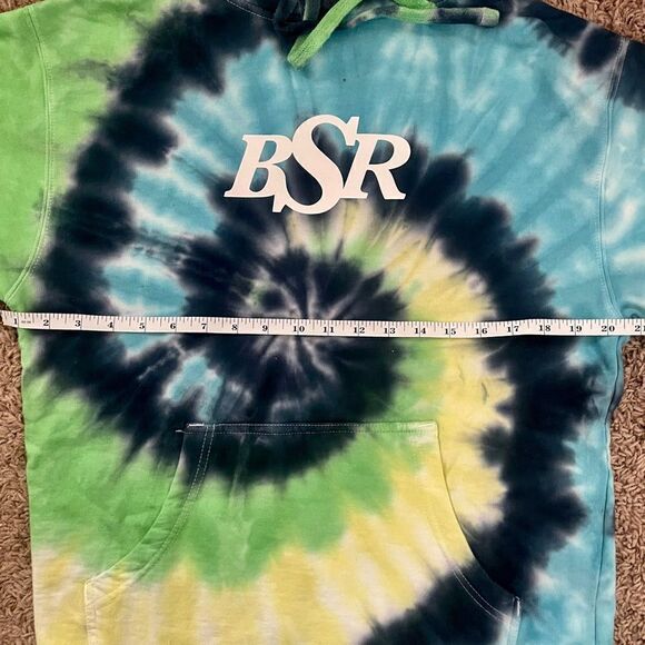 By Sami Ryan Blue & Green Tie Dye Graphic Print Hoodie Sweatshirt SZ M NWOT - Picture 9 of 11